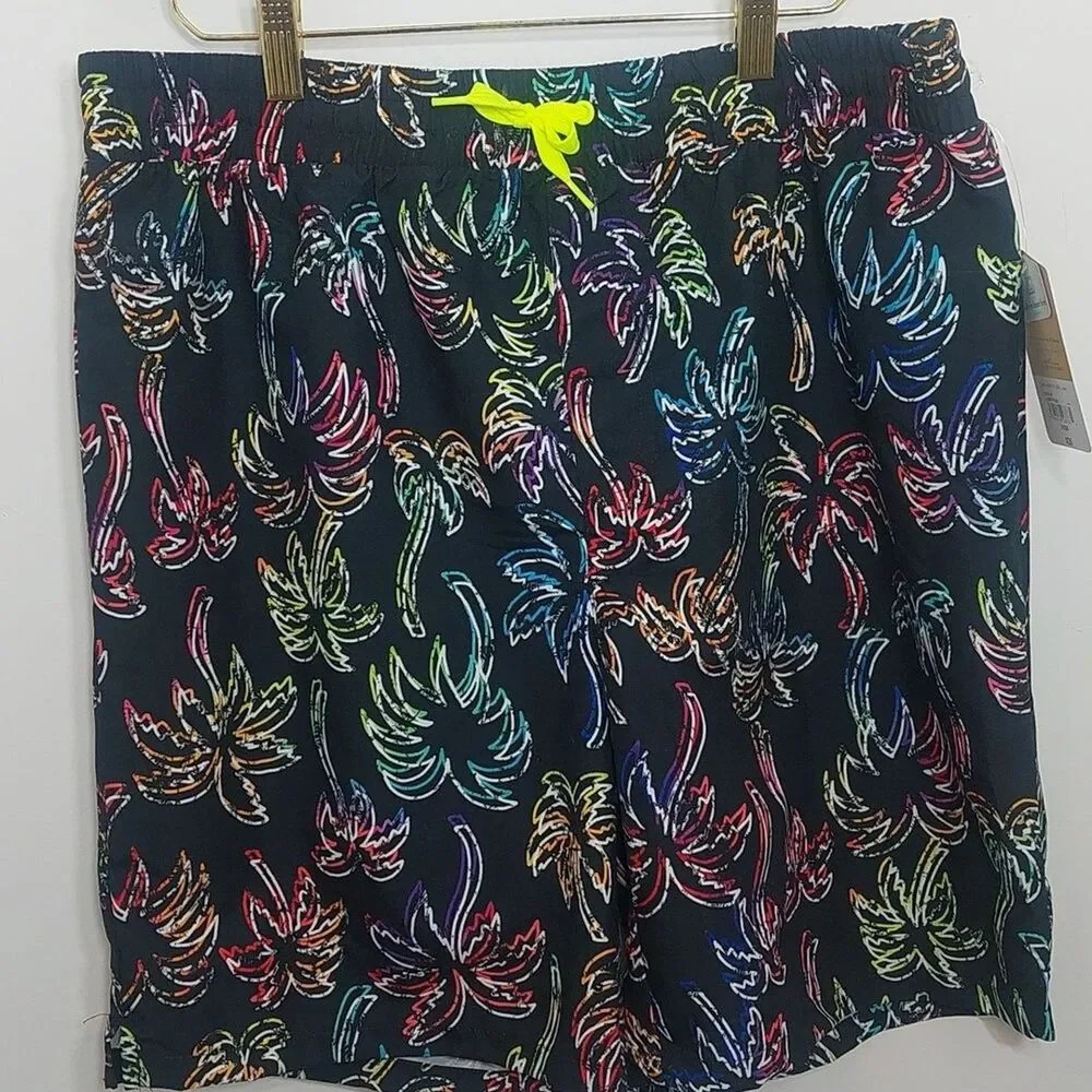 Thereabouts Boy's XL 18/20 Swim Trunks Short Boardshorts Black Palm Trees